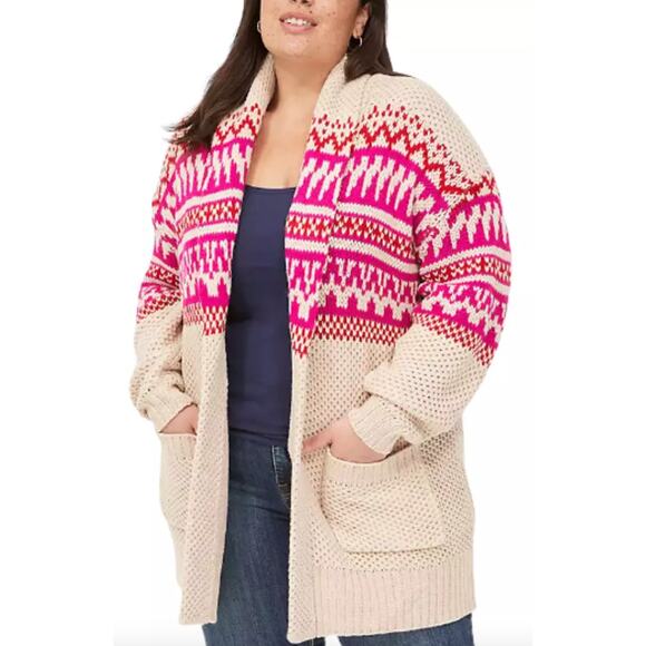 Lane Bryant Shawl Collar Jacquard Cardigan Size 18/20 Open Front Long Line NEW - Picture 1 of 11